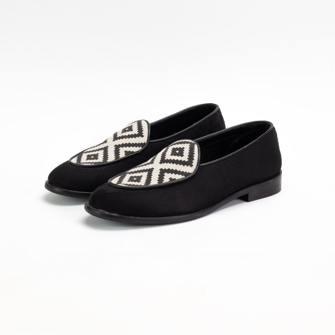Monkstory Raro Contemporary Print Smart Casual Slip-Ons - Black/White