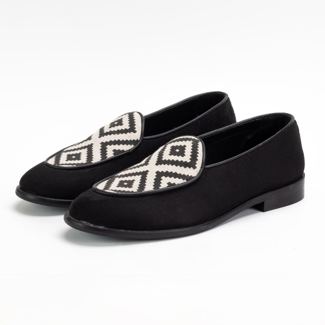 Monkstory Raro Contemporary Print Smart Casual Slip-Ons - Black/White