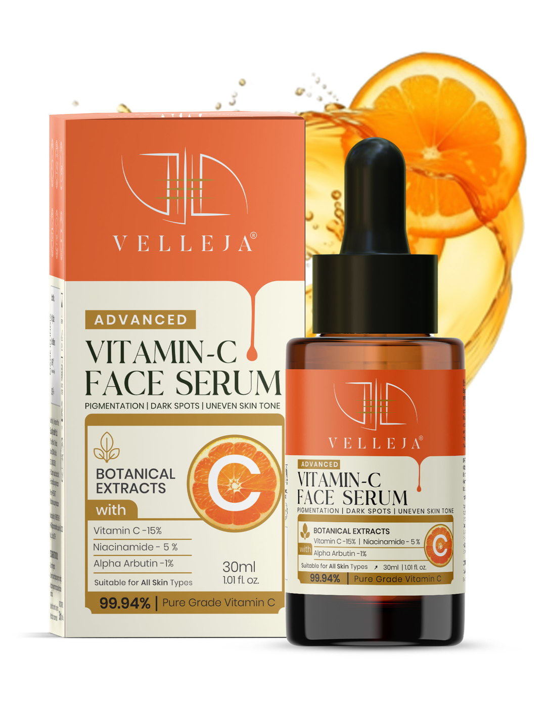 Velleja 15% Vitamin C Brightening Serum |Advanced Dark Spot & Pigmentation Corrector