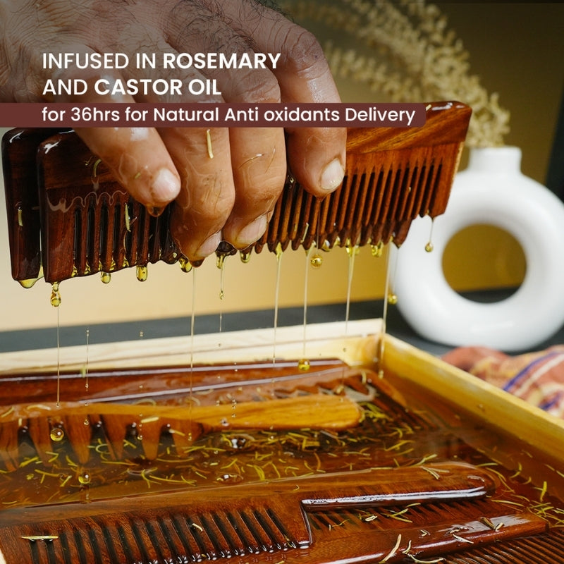 Organic B Narrow Single Teeth  RoseWood Comb |Lily Comb| Rosemary Infused