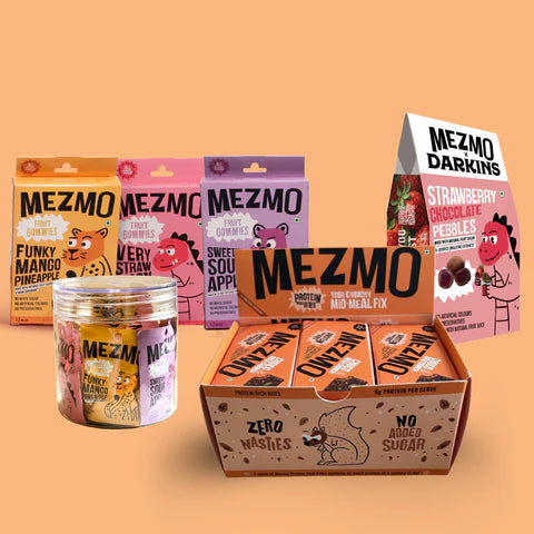Mezmo Kids' Healthy Snacks Combo – Gummies & Protein Bites, No Refined Sugar