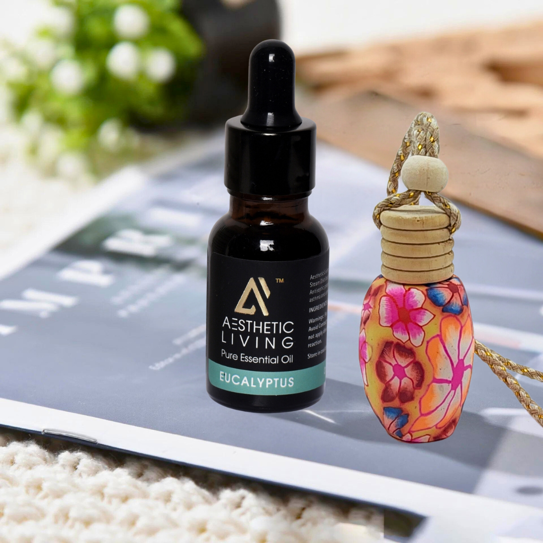 Aesthetic living car aromatizer/diffuser bottle with essential oil(gourd shape-15ml+ essential oil 15ml)