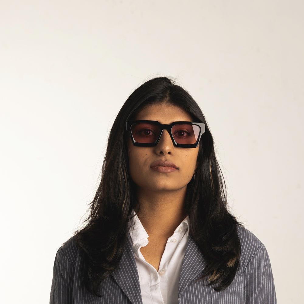 Monkstory MonkStory Runway Acetate Unisex Sunglasses - Black With Purple Lens