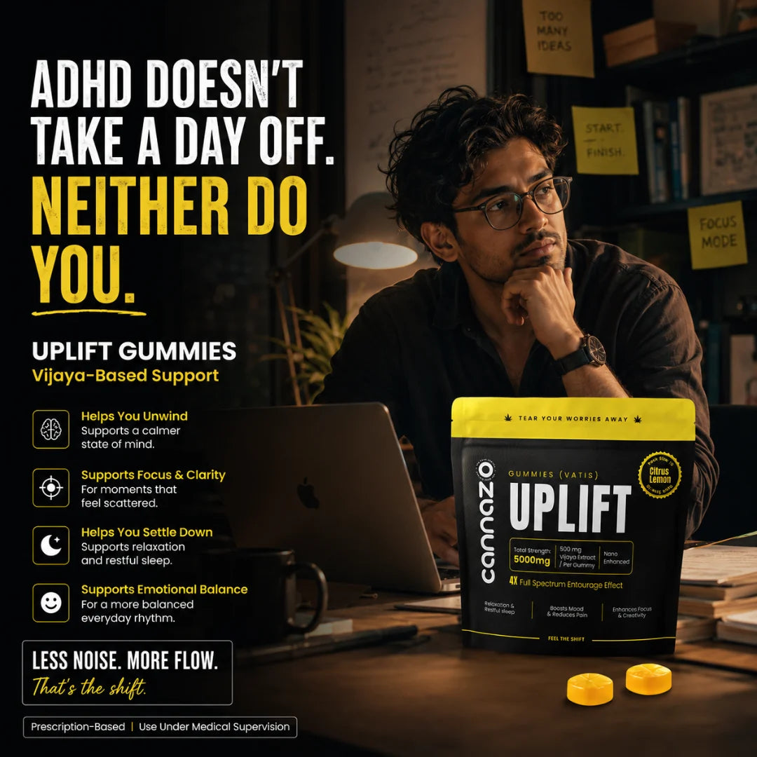 CannazoIndia Uplift Gummies -CBD DOMINANT | 500mg Citrus/Sour Lemon Vatis | 200mg Active Cannabinoids | Strong Support for Focus, Relaxation & Better Mood