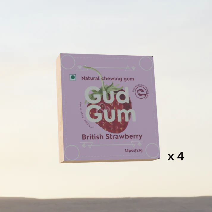 Gud Gum Strawberry Chewing Gum- Pack of 4