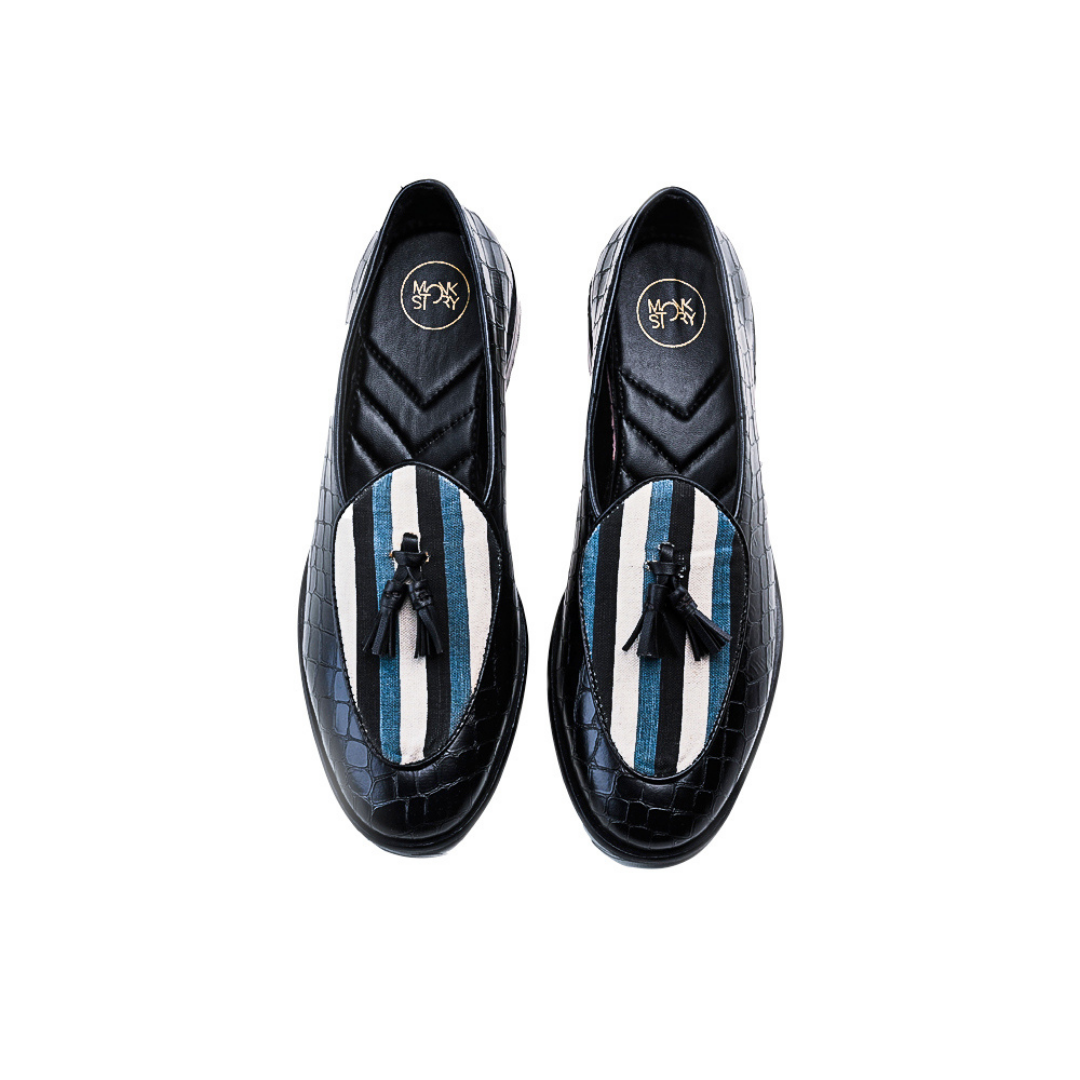 Monkstory Raro Stripped Print Smart Casual Slip-Ons - Multicolor