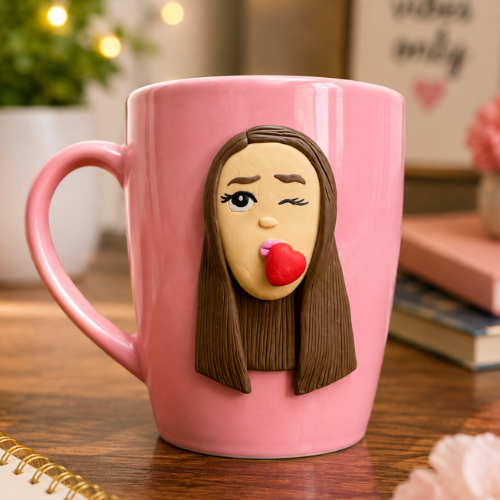 Bisou Rose – 3D Pink Kiss Ceramic Mug
