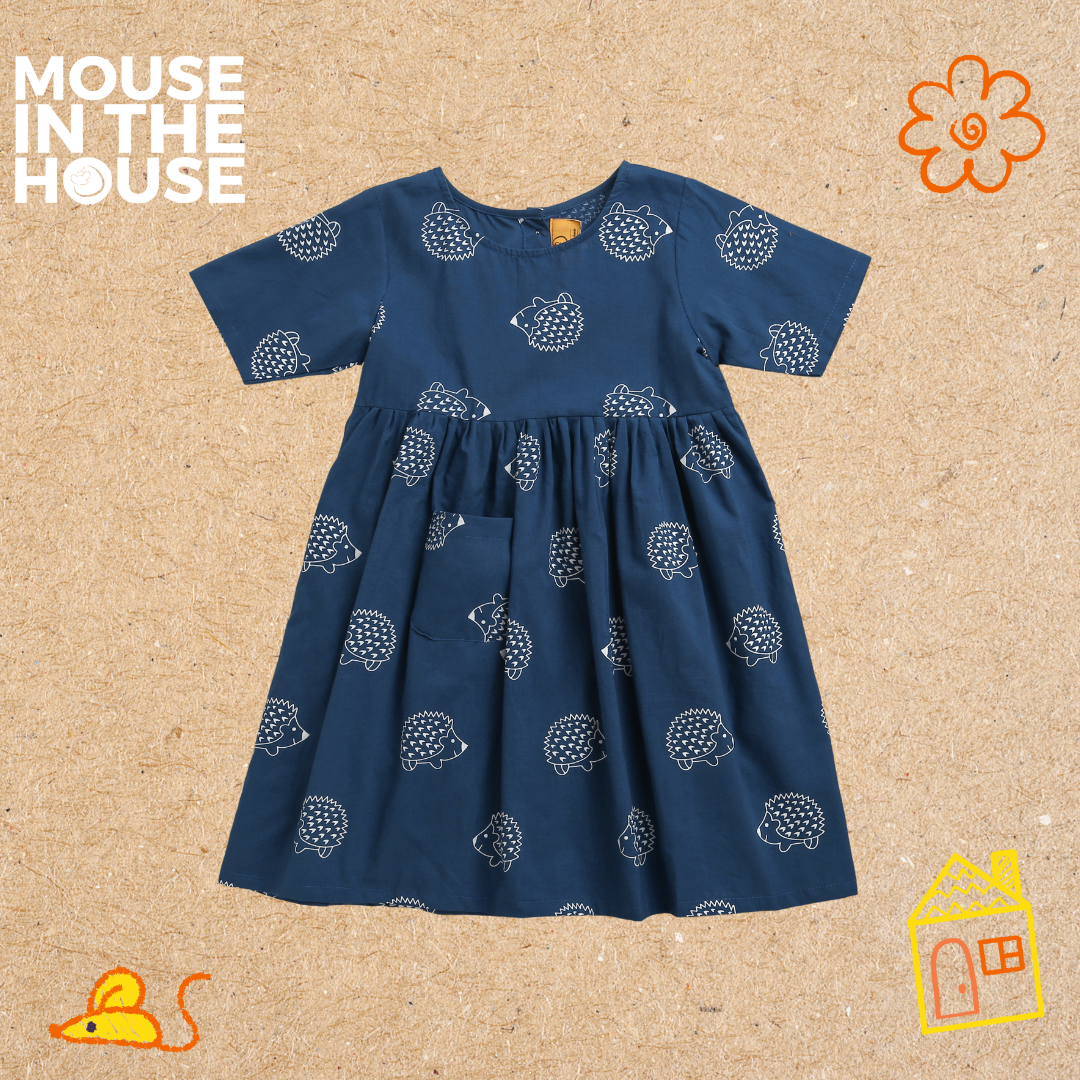 Mouse In The House A Spiky Porcupine - Cotton Dress (Blue)