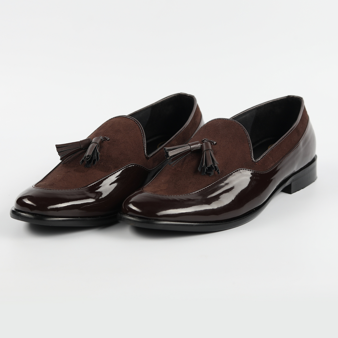 Monkstory Magnificos Patent With Suede Tasseled Slip Ons - Brown