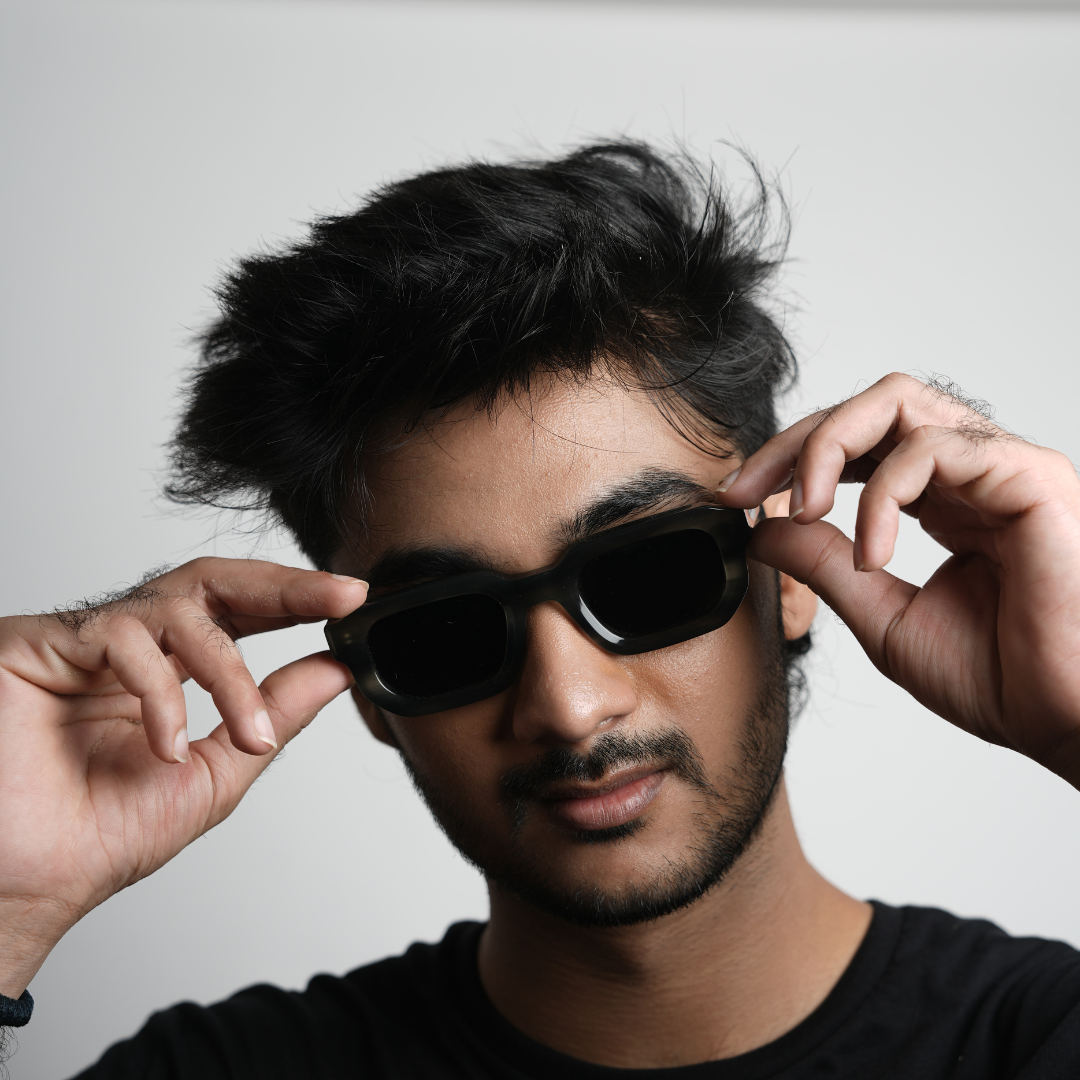 Monkstory Geometric Acetate Unisex Sunglasses - Marbleous Olive Grey