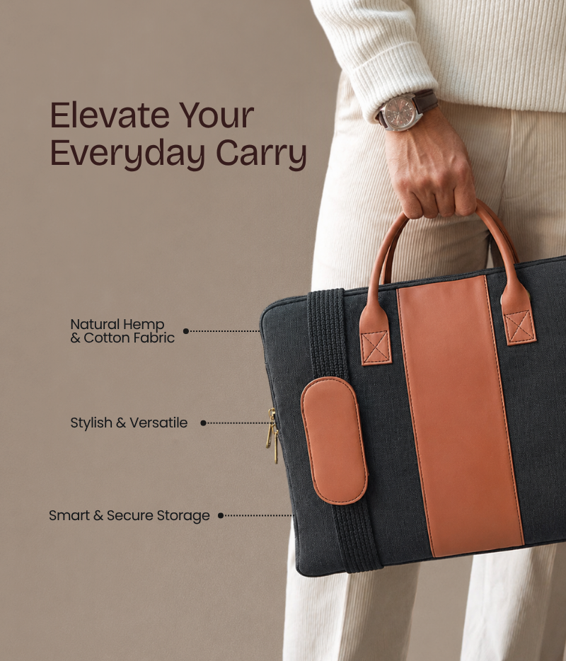 The Label GAIA Hemp and PU Slim Laptop Bag