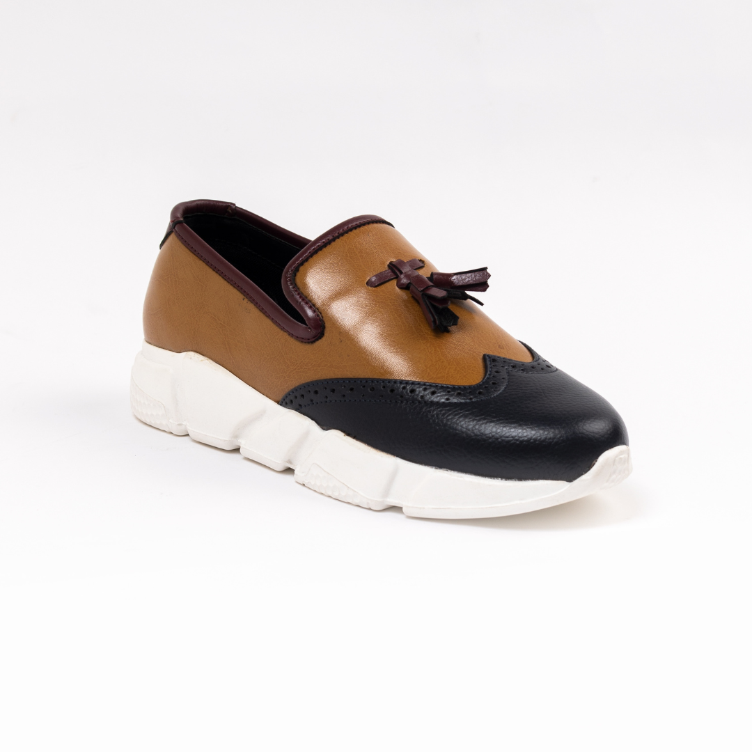 Monkstory Chunky TriColour Tassel Sneakers - Burgundy/Black/Tan