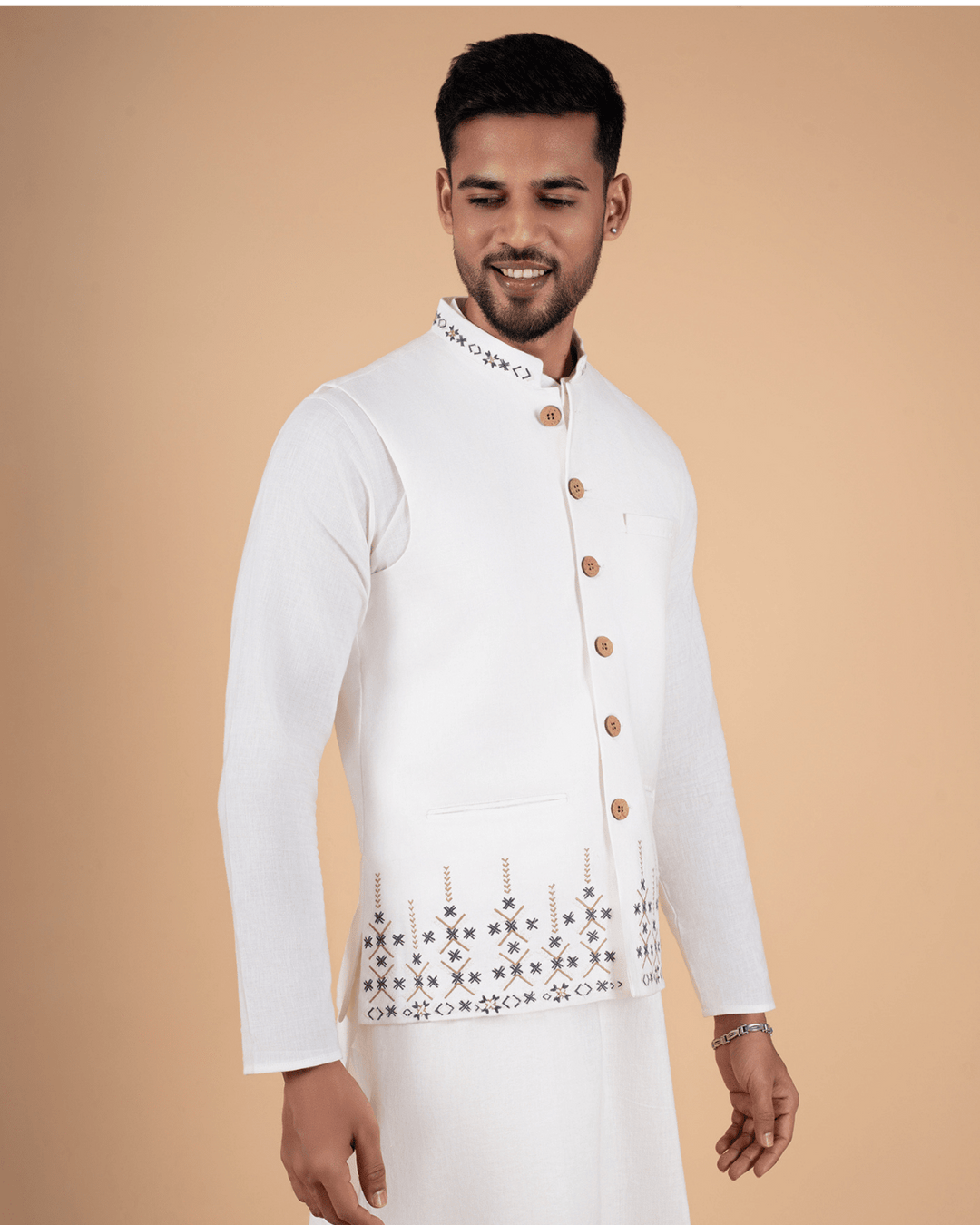 Elegant White Embroidered Koti