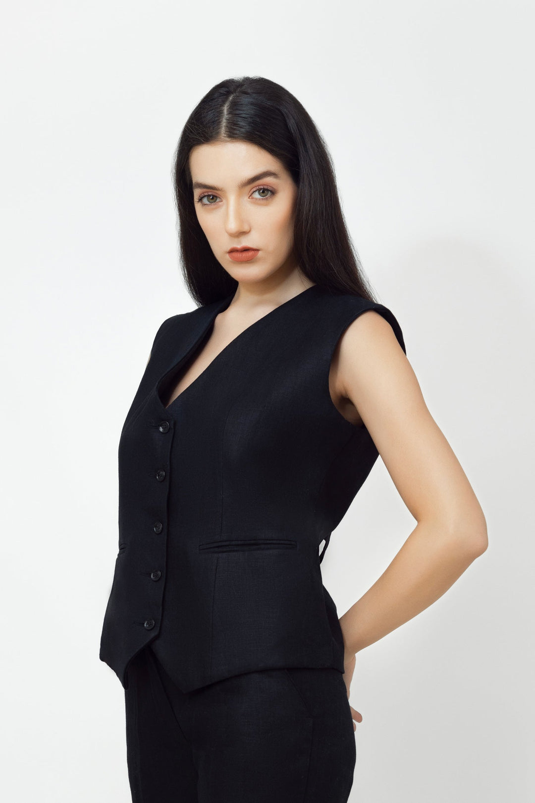 Adam Leaves Dove - Woman linen vest Dove