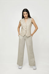 Adam Leaves Dove - Woman linen vest Dove