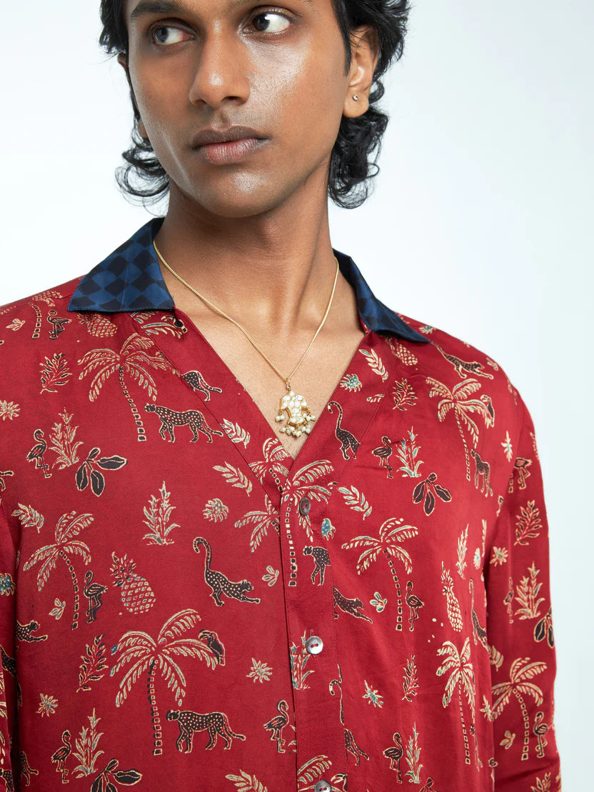 Anushé Pirani Wild T-Shirt Shirt | Ajrakh Print Modal | Rosewood, Men&