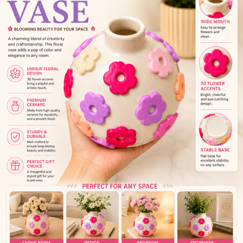 Jardin Colore – 3D Floral Ceramic Vase