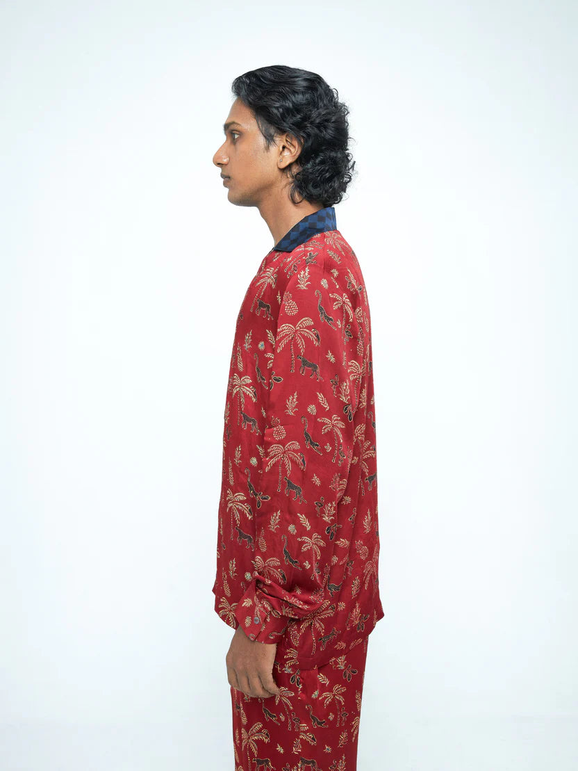 Anushé Pirani Wild T-Shirt Shirt | Ajrakh Print Modal | Rosewood, Men&