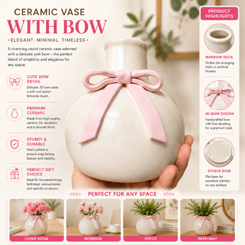 Noeud Rose – 3D Pink Bow Ceramic Vase