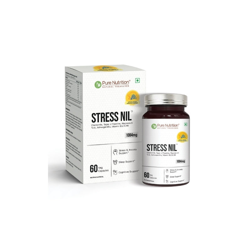 Pure Nutrition Stress Nil Herbal Relaxation & Sleep Support Supplement with Ashwagandha, L-Theanine, Chamomile & Magnesium  | 60 Veg Capsules