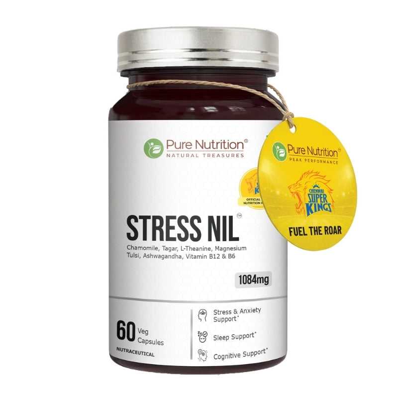 Pure Nutrition Stress Nil Herbal Relaxation & Sleep Support Supplement with Ashwagandha, L-Theanine, Chamomile & Magnesium  | 60 Veg Capsules
