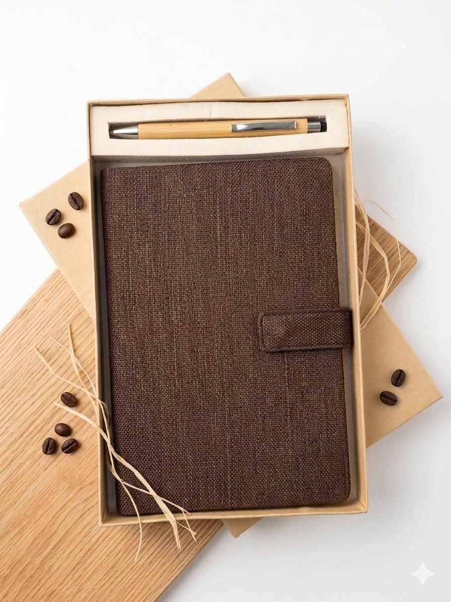 The Label Gaia Eco Journal Hamper: Diary with Button Flap Closure & Pen | Hemp