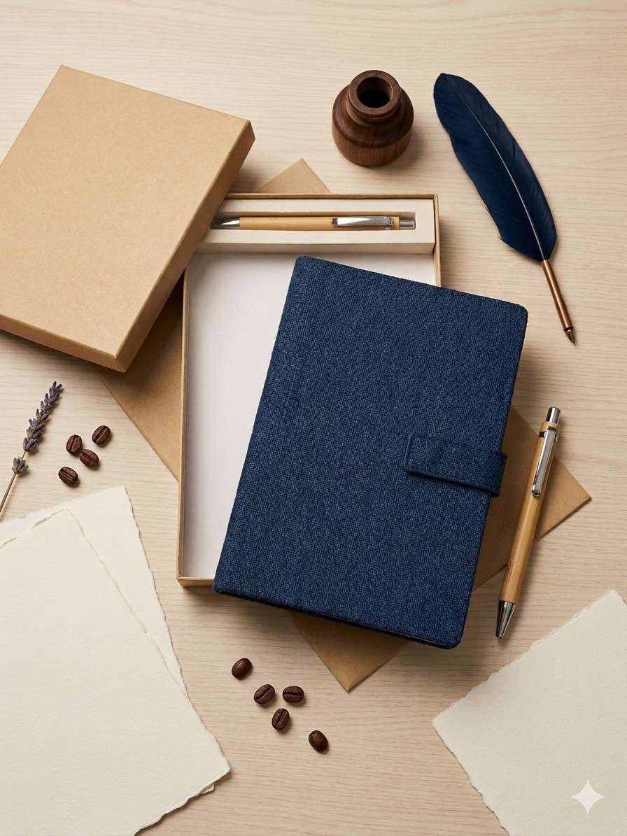 The Label Gaia Eco Journal Hamper: Diary with Button Flap Closure & Pen | Hemp