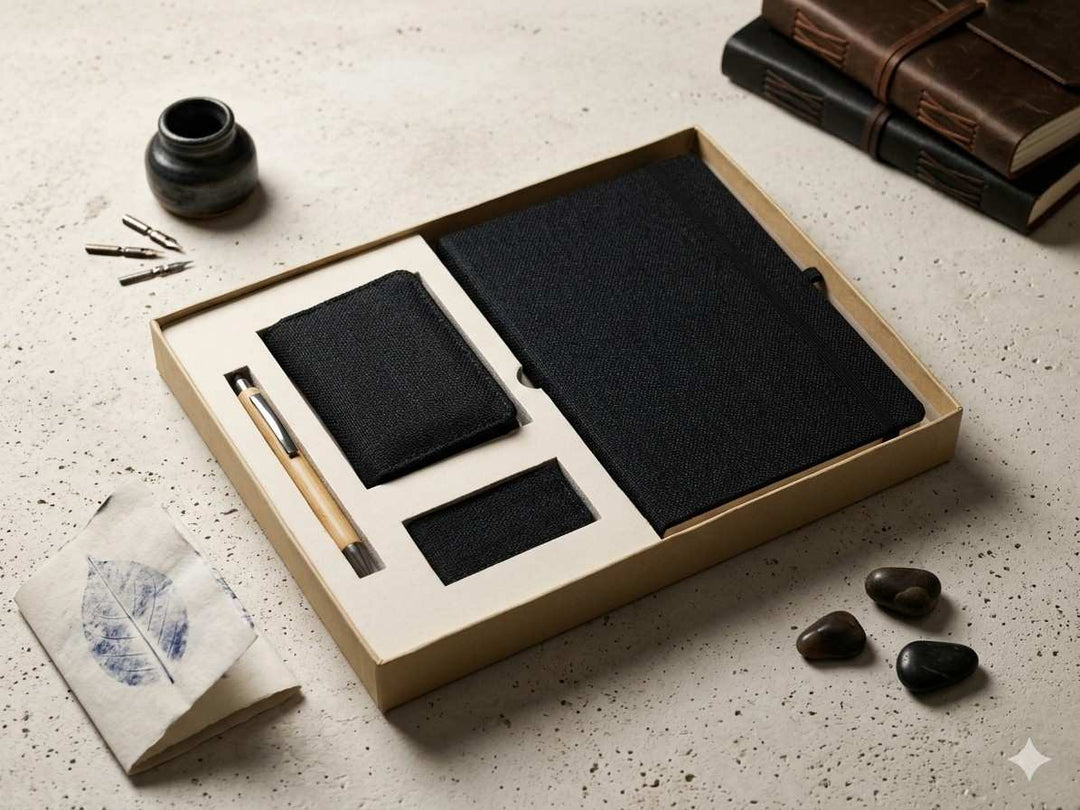 The Label Gaia Executive Gift Set | Hemp Diary, Money Clip & Card Holder