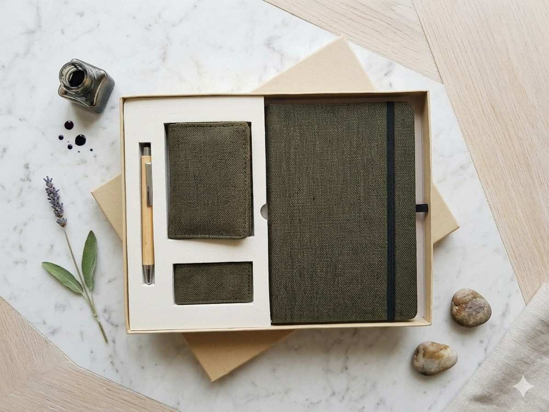 The Label Gaia Executive Gift Set | Hemp Diary, Money Clip & Card Holder
