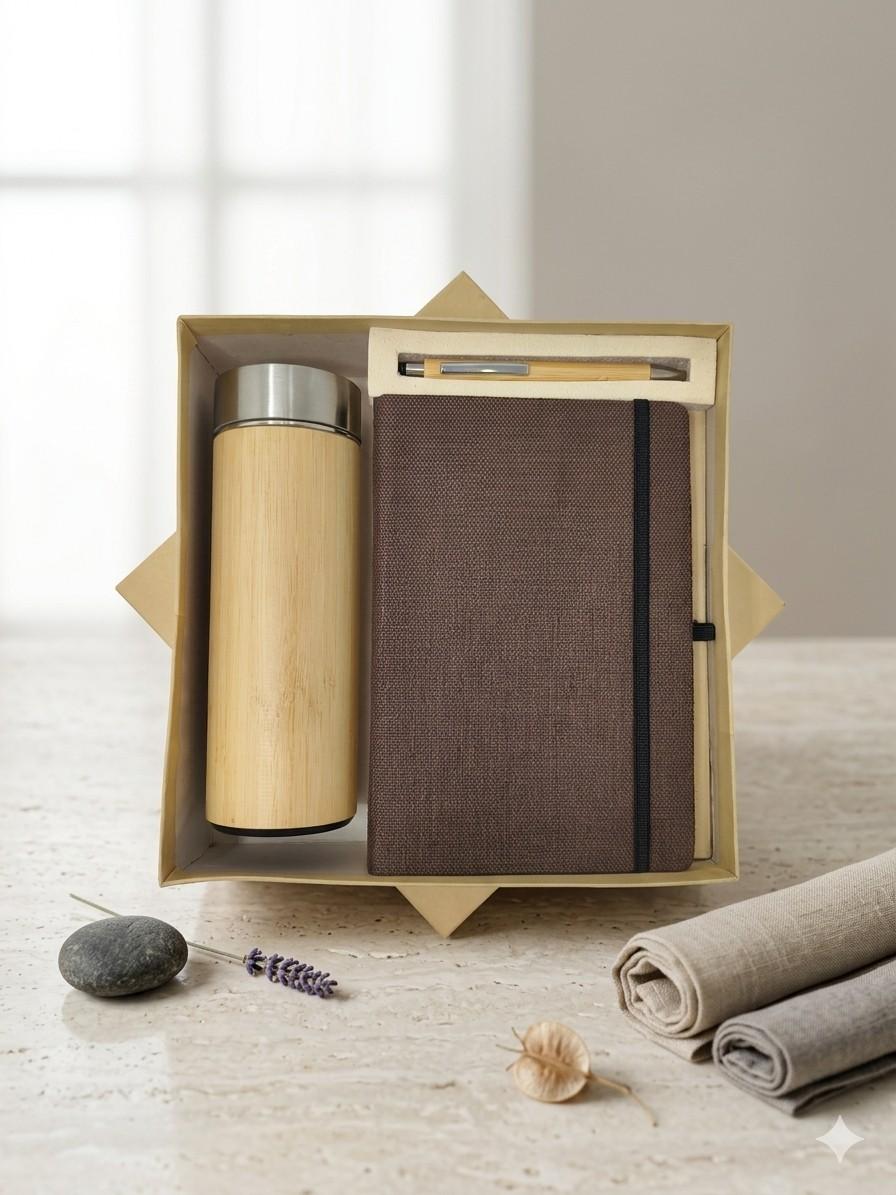 The Label Gaia Gift Set: Elastic loop Diary, Pen & Bottle | Hemp