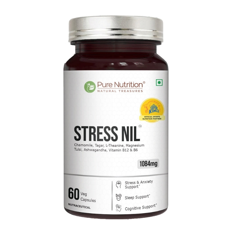 Pure Nutrition Stress Nil Herbal Relaxation & Sleep Support Supplement with Ashwagandha, L-Theanine, Chamomile & Magnesium  | 60 Veg Capsules