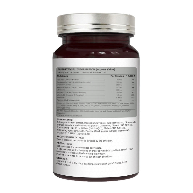 Pure Nutrition Stress Nil Herbal Relaxation & Sleep Support Supplement with Ashwagandha, L-Theanine, Chamomile & Magnesium  | 60 Veg Capsules