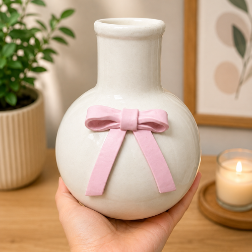 Noeud Rose – 3D Pink Bow Ceramic Vase