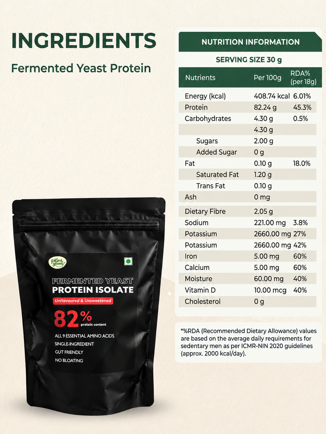 Plant Yum Fermented Yeast Protein Isolate