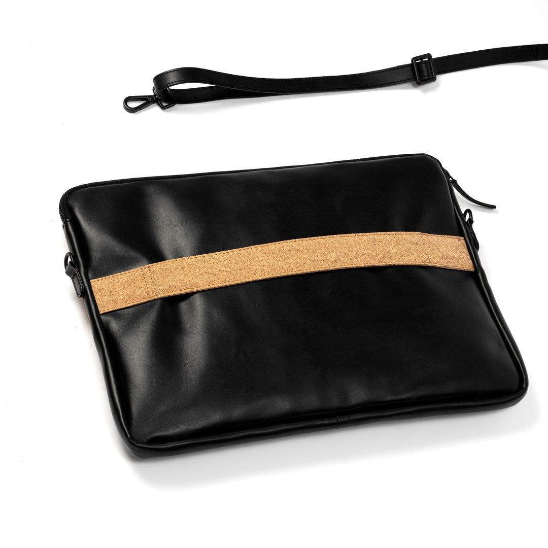 Green Hermitage Acacia Vegan Leather Laptop Sleeve - Black