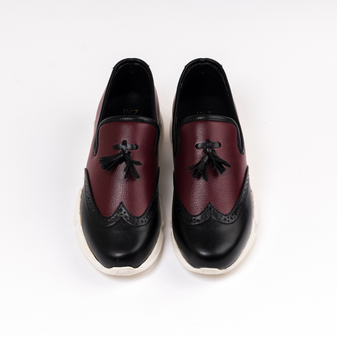 Monkstory Chunky Dual Colour Tassel Sneakers - Burgundy/Black