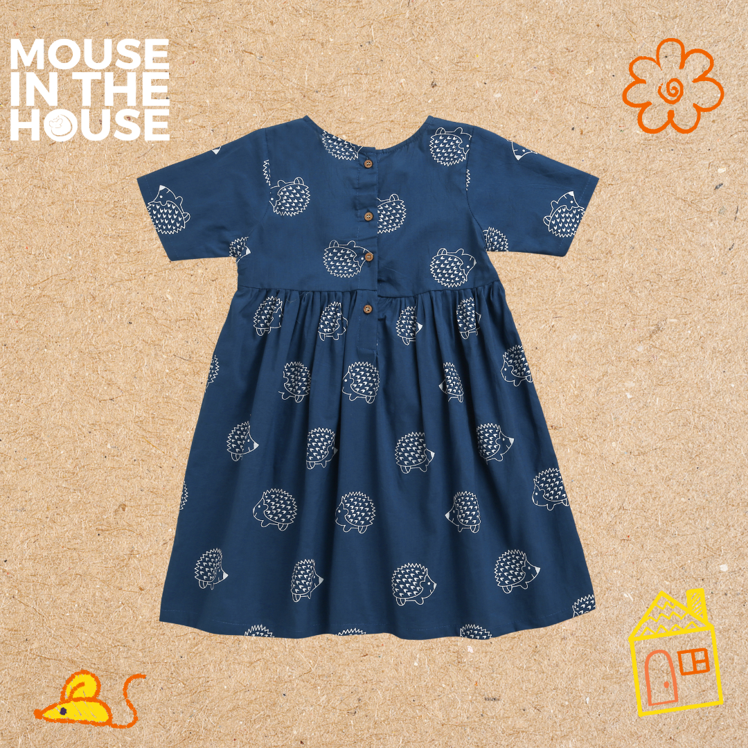 Mouse In The House A Spiky Porcupine - Cotton Dress (Blue)