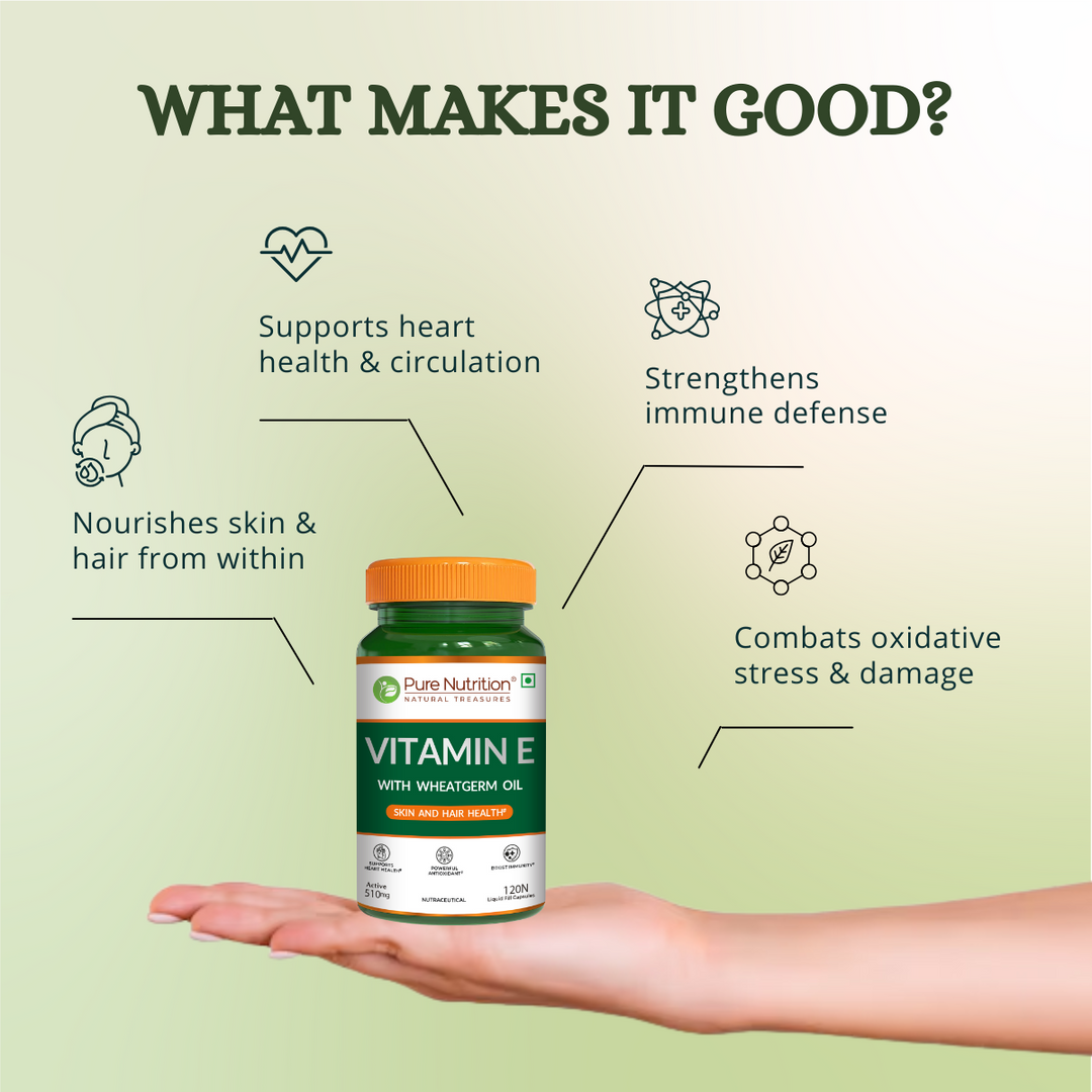 Pure Nutrition Vitamin E with Wheatgerm Oil – 120 Liquid Fill Capsules | Skin & Hair Health, Antioxidant Support