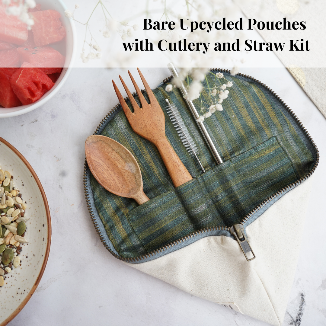 Bare Necessities Bare Upcycled Pouches with Reusable Cutlery and Straw