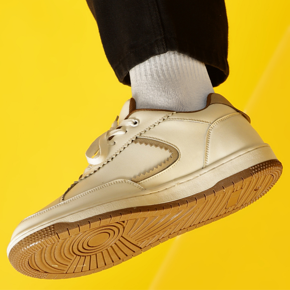 Flaire-Beige Textured Lace-Up Sneakers