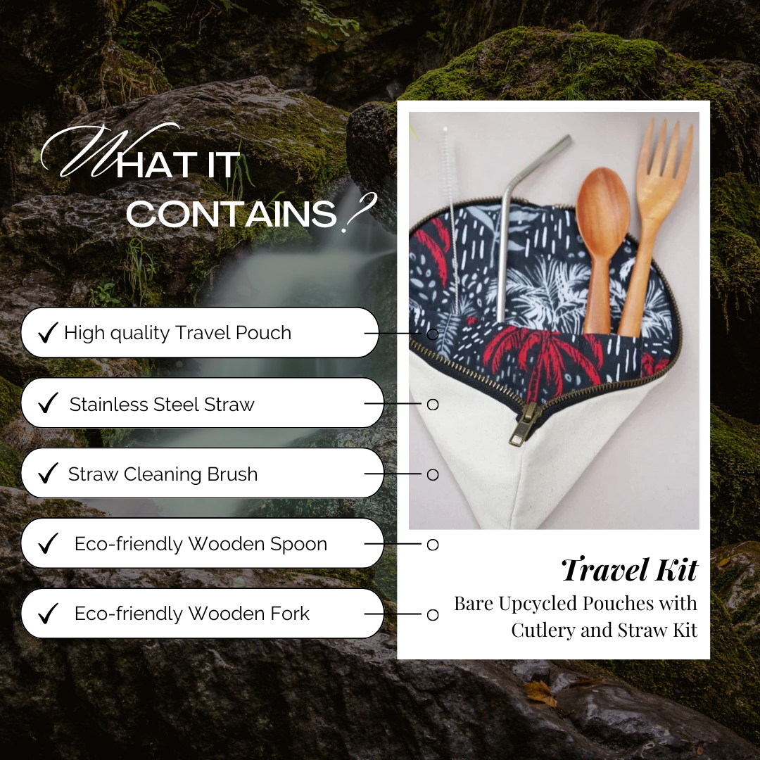 Bare Necessities Bare Upcycled Pouches with Reusable Cutlery and Straw