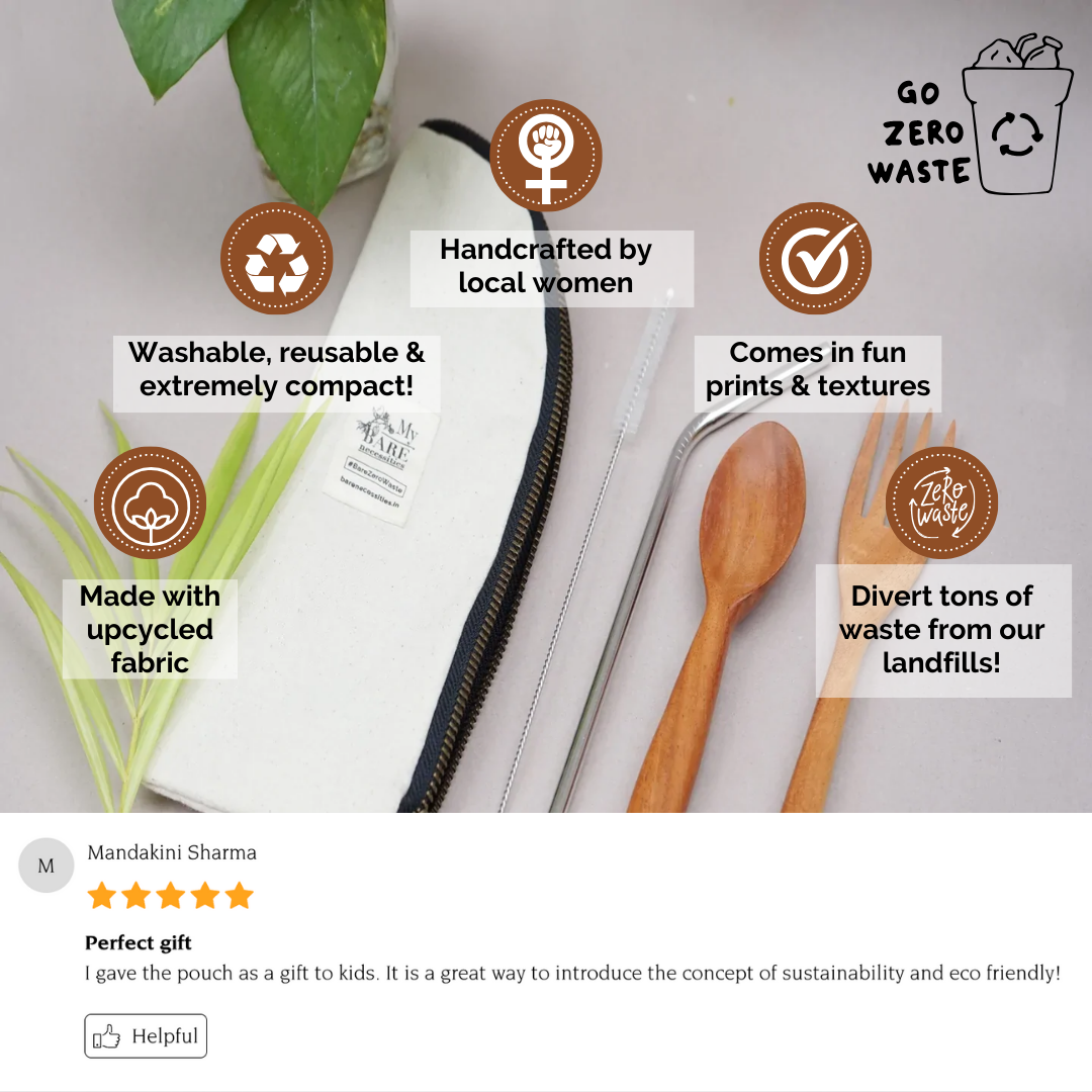 Bare Necessities Bare Upcycled Pouches with Reusable Cutlery and Straw