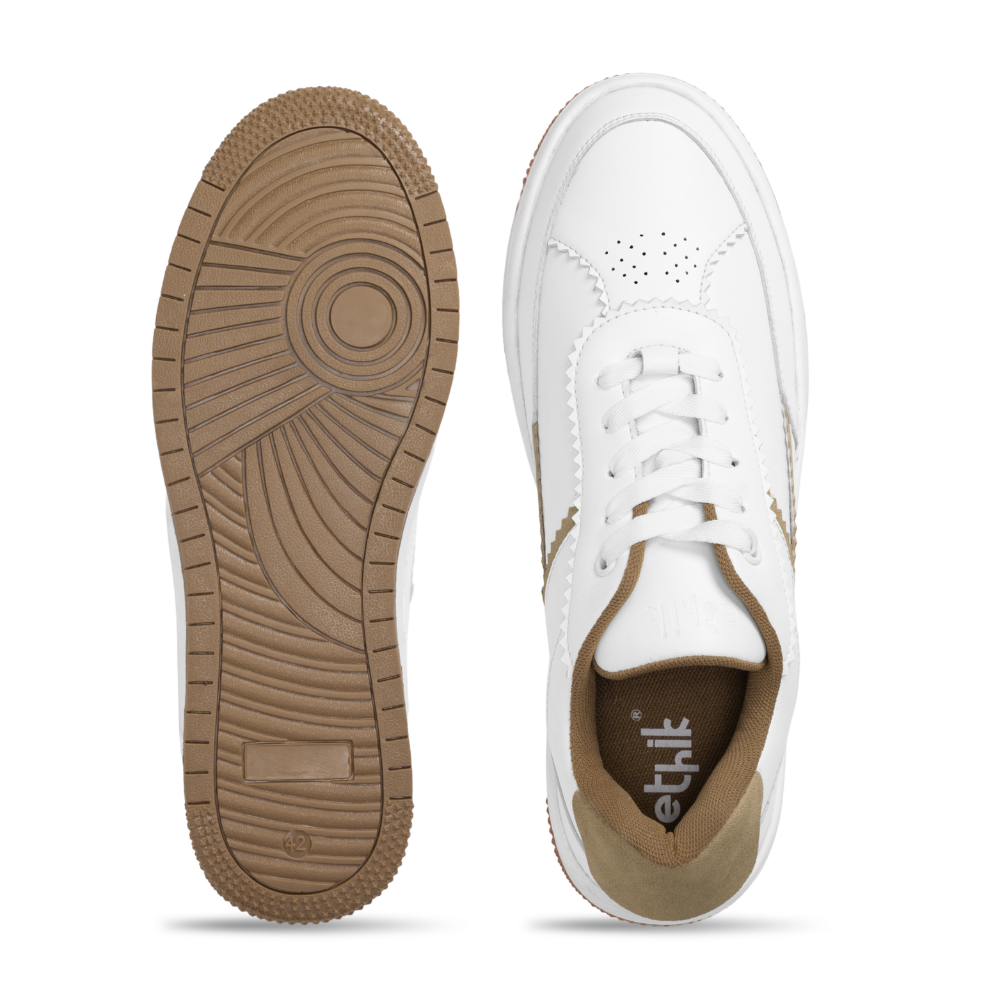 Flaire-Beige Textured Lace-Up Sneakers