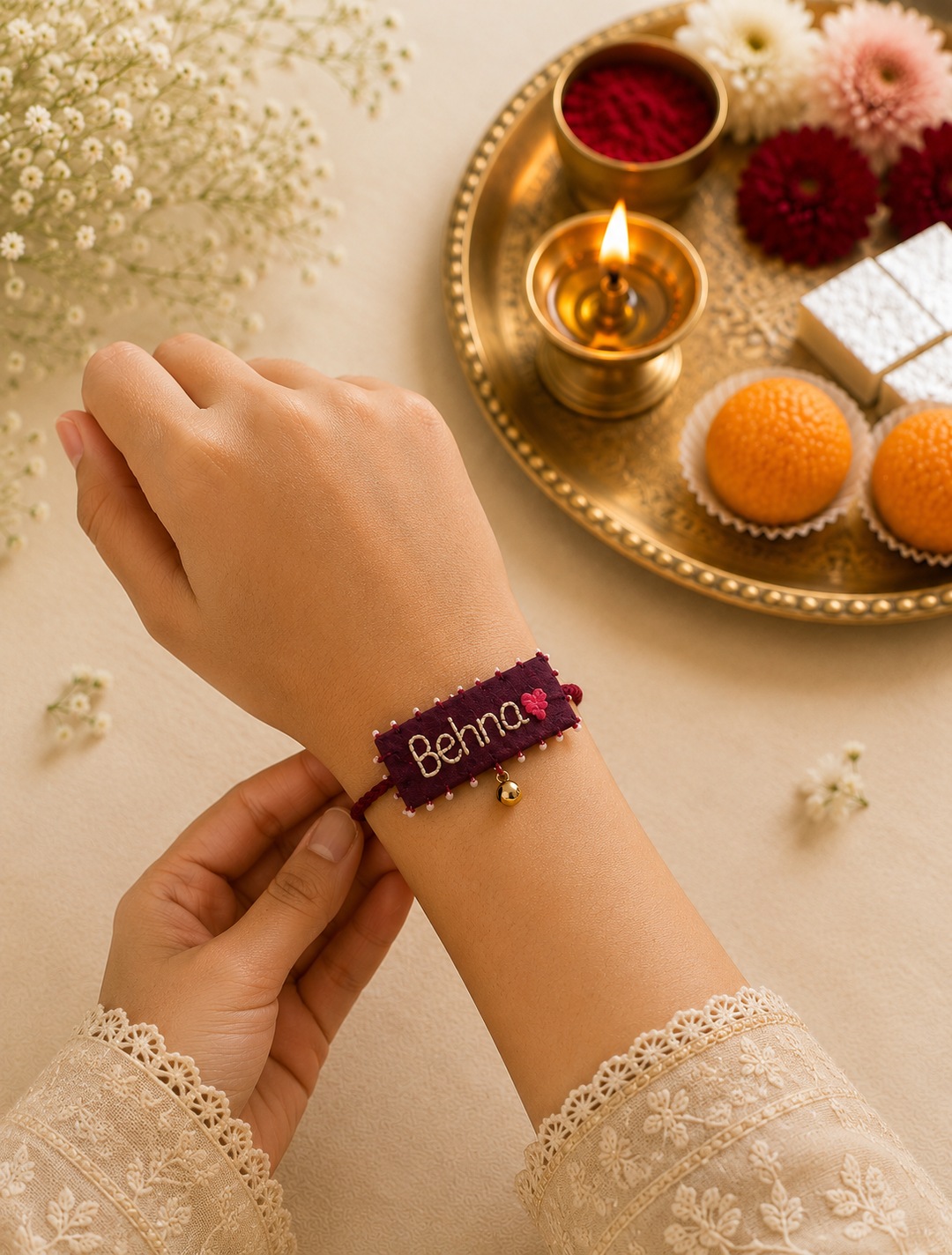 Behna Forever Rakhi | Handmade Hand-Embroidered Rakhi for Sister