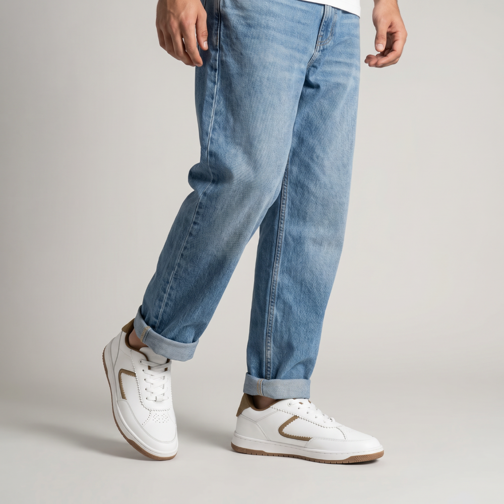 Flaire-Beige Textured Lace-Up Sneakers