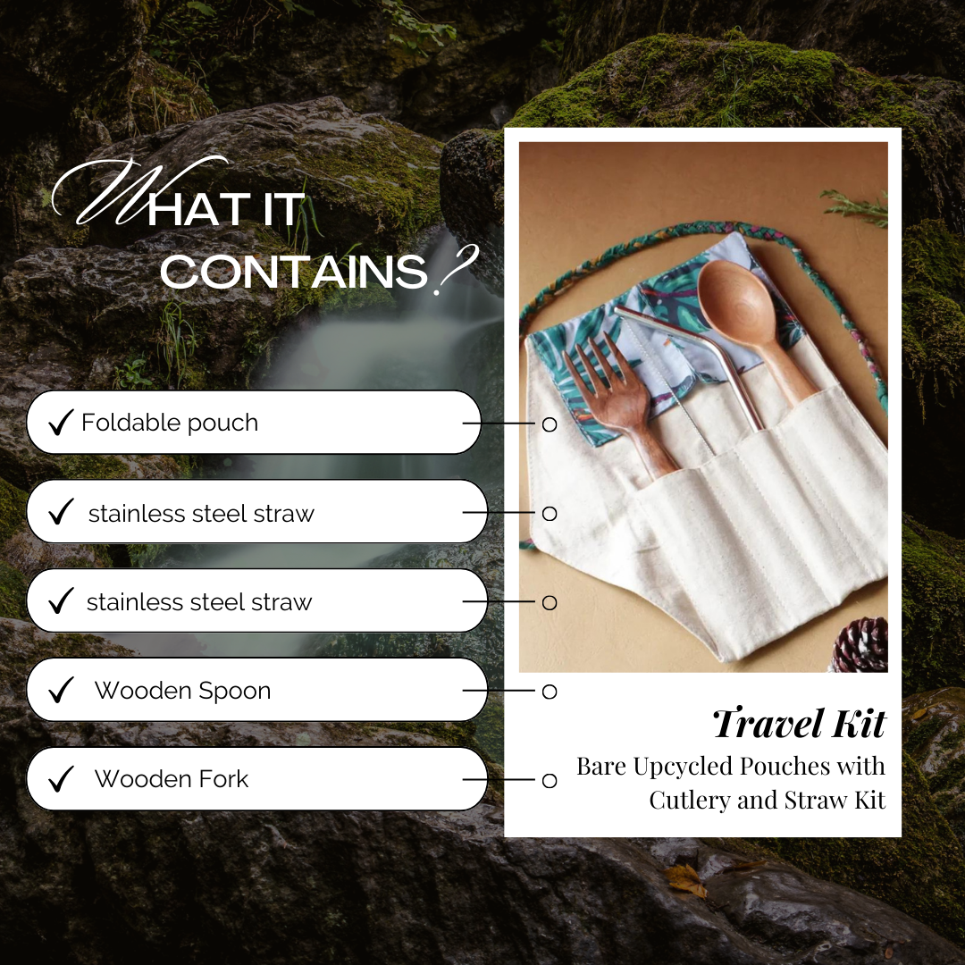 Bare Necessities Bare Upcycled Pouches with Reusable Cutlery and Straw