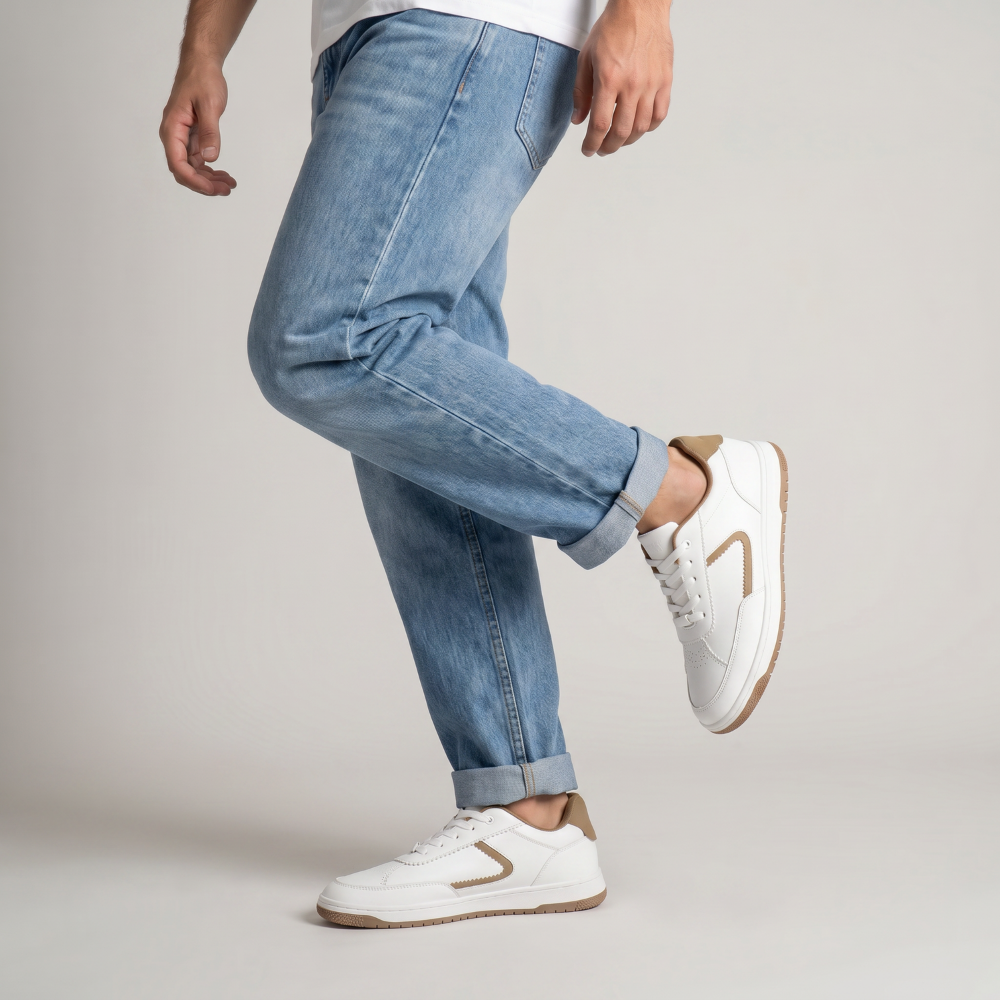 Flaire-Beige Textured Lace-Up Sneakers