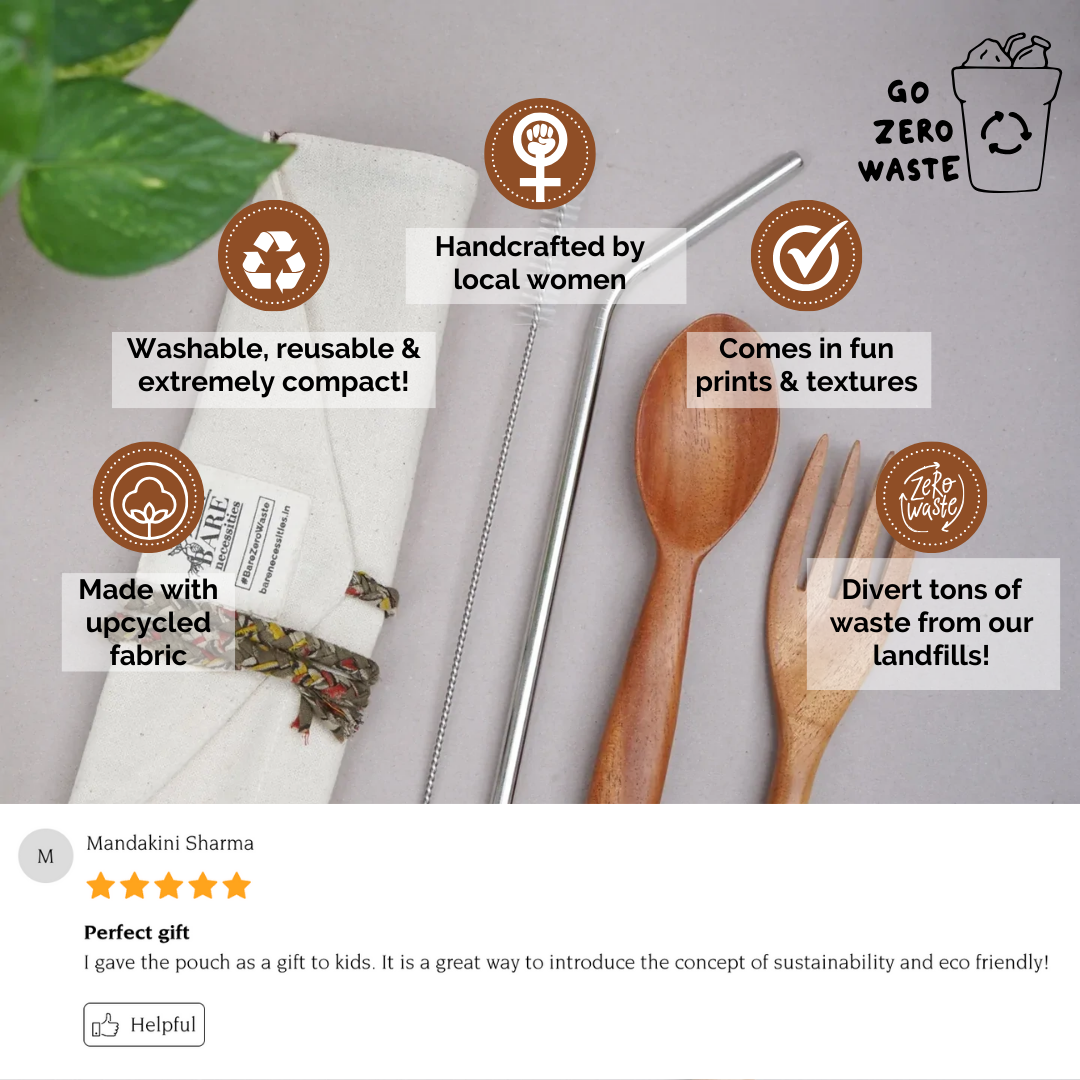Bare Necessities Bare Upcycled Pouches with Reusable Cutlery and Straw