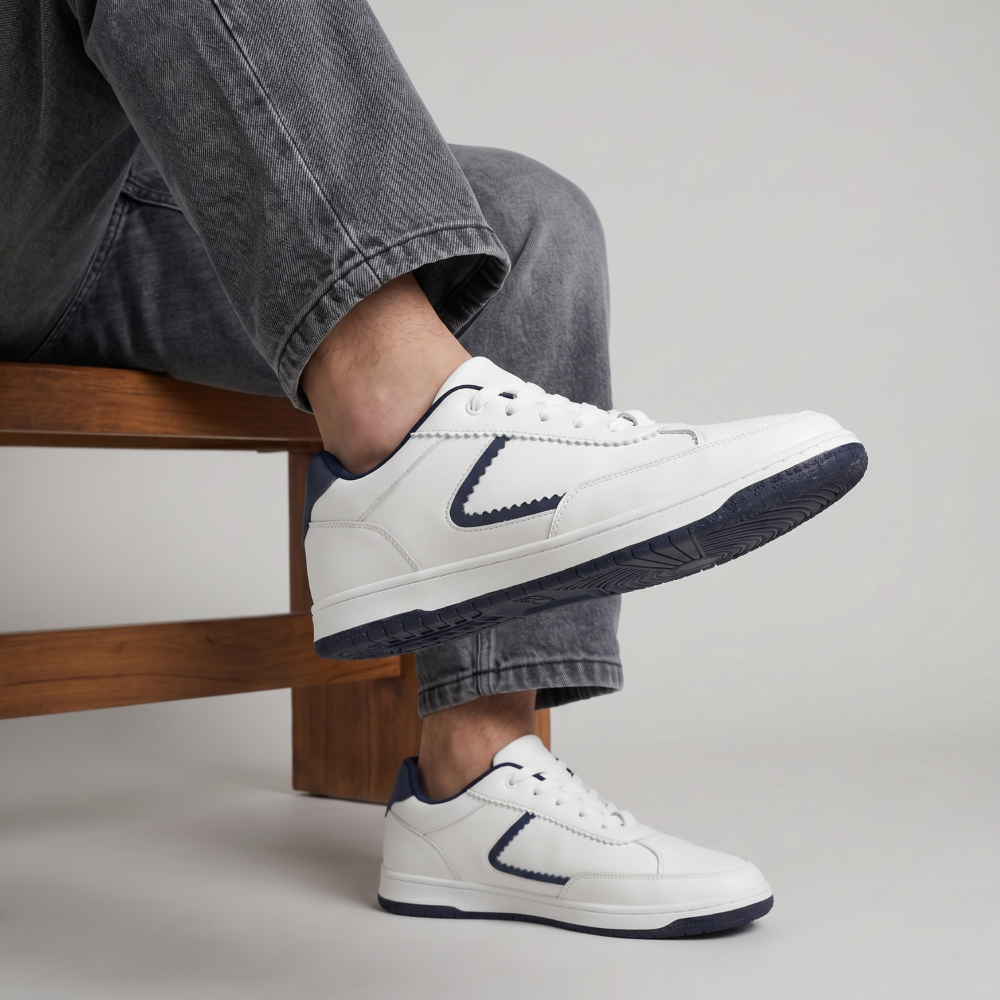Flaire-Blue Textured Lace-Up Sneakers