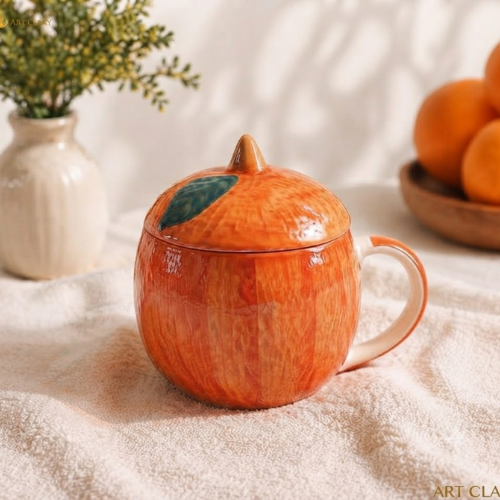 Eclat Citrouille – Pumpkin Ceramic Mug with Lid